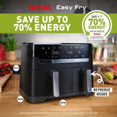 Tefal Easy Fry Dual Zone Digital Air Fryer, 8.3L – 2 Drawers, 8-in-1 Functions, 6 Portions, Extra Crisp, Non-Stick, Dishwasher Safe